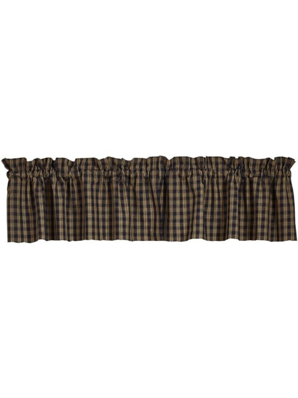 Farmhouse Plaid Window Valance Curtain - Navy & Tan, 72"x14", Fall Decor